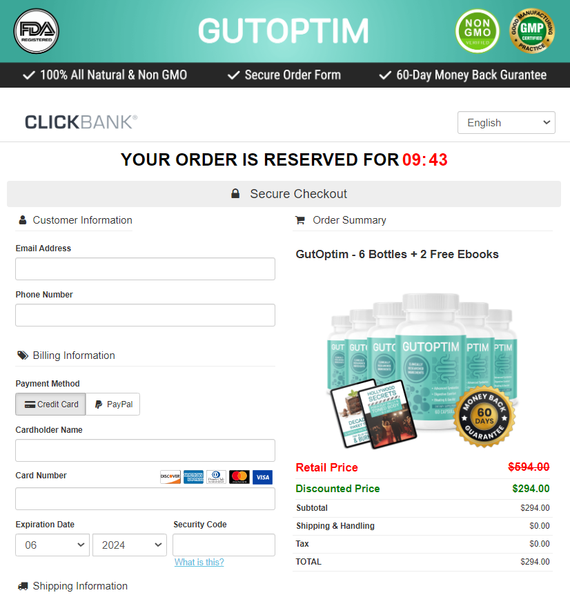 GutOptim Order Page